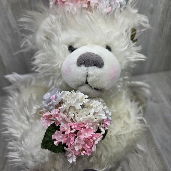 Annette Funicello Collectible Bear Co Angel Teddy White Plush Flowers Wings Tag - Picture 6 of 10